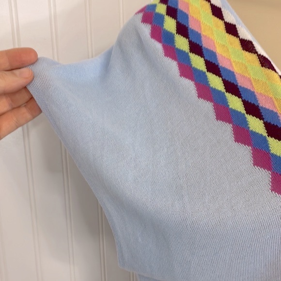 Knit Argyle Pattern Light Blue Tunic Top/Mini Dress Dolman Sleeves Small - Picture 6 of 14